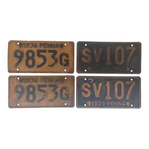 Vintage Pennsylvania License Plates 1935 1936 Original Matched Pairs Set of 4